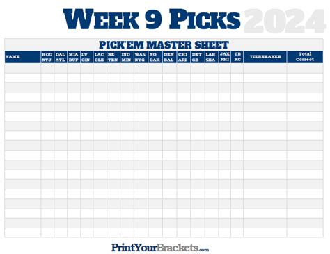 NFL Weekly Picks Master Sheets .